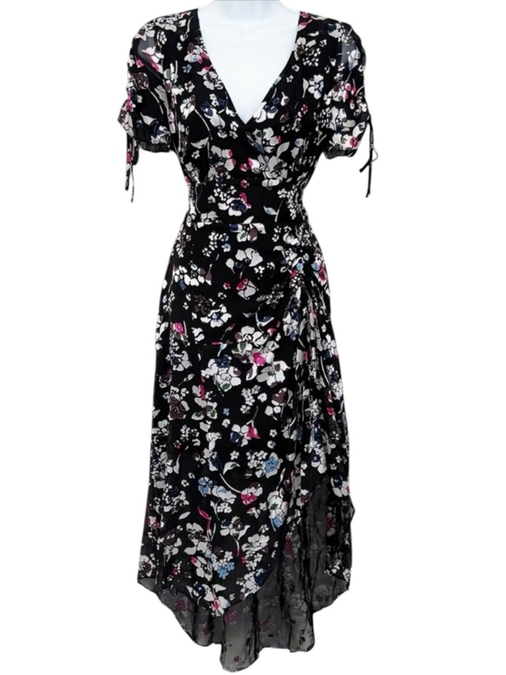 PARKER Lizzy Silk Blend Floral Midi Dress High Low NWT Size 2 Black Multi